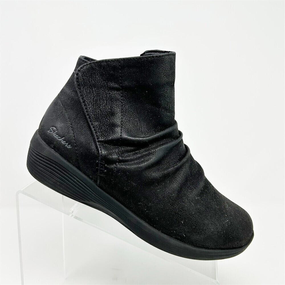 Skechers Arya Fresher Trick Womens Black Wedge Ankle Booties Side Zip Size 7.5